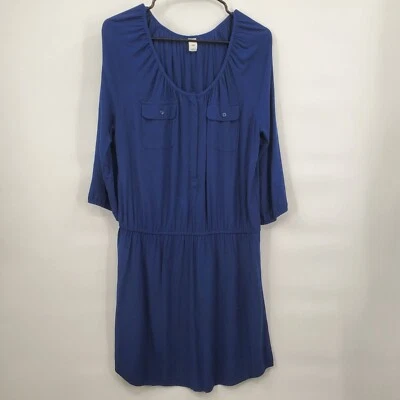 Old Navy Modern Shirt Dress Cinch Waist 3/4 Sleeves Stretch Large Womens Blue - Image 1 of 4