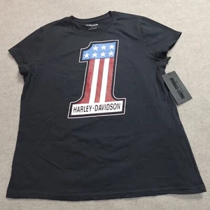 Harley Davidson Womens Shirt 2XL Black American Flag NEW - Picture 1 of 8