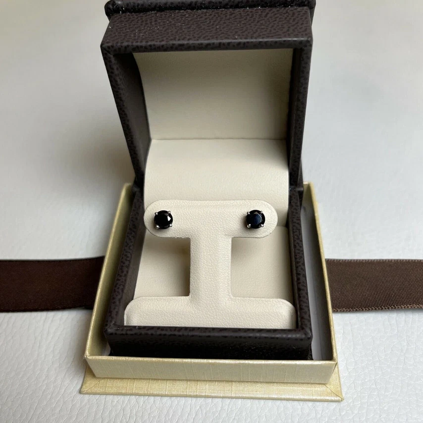 1 TCW Fancy Black Round Studs Earrings Man Made Diamonds 14k Solid Gold - Image 1 of 4