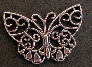 SILVER Stencil Celtic Butterfly Vintage Pendant Antique Jewelry Charm Necklace - Picture 1 of 2