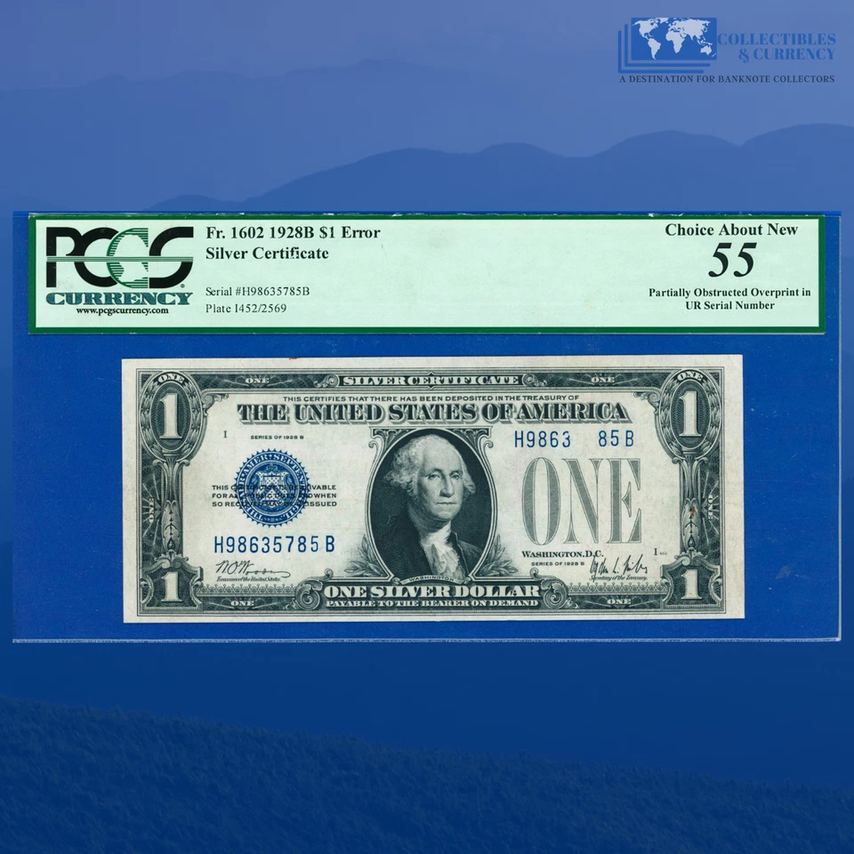 1928B $1 Silver Certificate, OBSTRUCTED PRINTING ERROR, PCGS AU 55 #35785 - Image 1 of 3