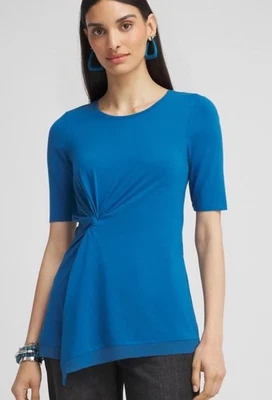 Blusa túnica drapeada tejida nueva con etiquetas $69 Chico’s 2 = L azul toque de tendencia genial buscador Foto 1 de 4