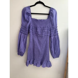DO+BE Purple Mini Dress Size Med Long Sleeve Smocked Ruffle Square Neck Party - Picture 1 of 5