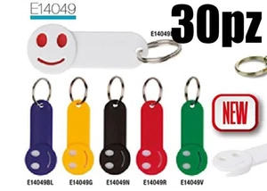 STOCK 30 PEZZI Portachiavi Smile Sorriso con gettone Portagettone 0M84 - Foto 1 di 1
