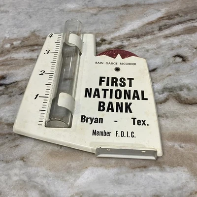 Letrero de metal medidor de clima de lluvia First National Bank Bryan Texas Tx de colección Foto 1 de 4