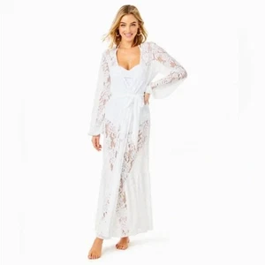 LILLY PULITZER Adela Maxi Swim Coverup Lace Robe Resort White Sz S {3Z3} - Foto 1 di 10