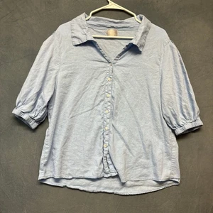Heroes & Dreamers Linen Blend Blouse Button Up Beach Preppy Light Academia Large - Picture 1 of 7