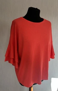 Old Label Phase Eight Coral Jumper Crop Frill 3/4 Sleeves Wool Blend Round Neck - Picture 1 of 7
