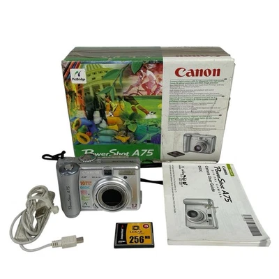 Canon PowerShot A75 3.2MP Digital Camera Silver Y2K W/ Memory Card TESTED Works* - Image 1 of 4