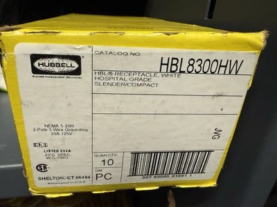 Qty Of 10 - Hubbell HBL8300HW 20A 125VAC Duplex Receptacle WHITE - Image 1 of 2