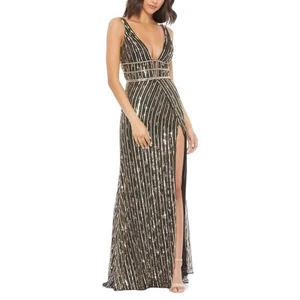 NWT Mac Duggal V-Neck Black Gold Embellished Beaded Sleeveless Gown Sz 0 (5232) - Picture 1 of 9