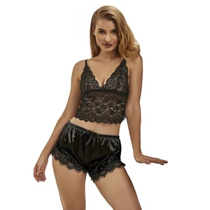 Subblime 953942 - Camicia da Notte in Seta + Short in Pizzo Nero L XL - Foto 1 di 9
