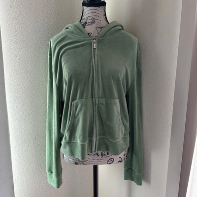 Chaqueta Juicy Couture para mujer de terciopelo verde con capucha y cremallera XL (se ajusta como mediana) Foto 1 de 4