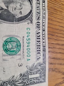 04594000. $1 FRN Fancy 4 Digit, 4 0s Serial Number. - Picture 1 of 3