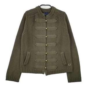 FRED PERRY Napoleon wool acrylic knit cardigan khaki 5-1002T∞ - Picture 1 of 5