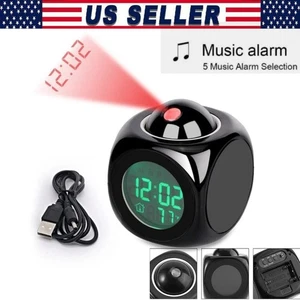 LED Projection Alarm Clock Digital LCD Display Voice Talking Weather Snooze USB - Picture 1 of 14
