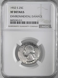 1932-S 25C WASHINGTON SILVER QUARTER  NGC XF DETAILS "ENVIRO DAMAGE" 8405240-013 - Picture 1 of 4