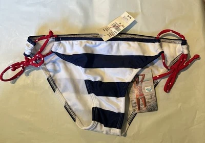 Pantalones de bikini Roxy para mujer XS AÑOS 70 Lowrider con corbata lateral • rojo, blanco y azul Foto 1 de 2