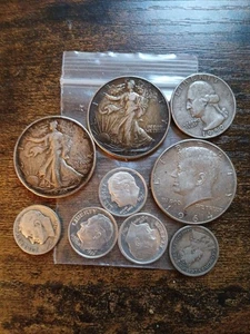 Mix Of Silver Halfs And 3 Proof Dimes, 2 Dime 1 Canadian 1 Roo 1 Quarter All 90% - Picture 1 of 6