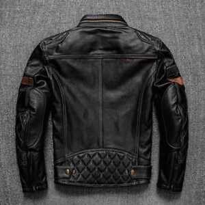 Men’s Leather Jacket Motorcycle Biker Black Cafe Racer Genuine Sheep Leather