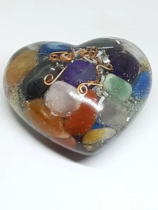 Cuore ORGONITE N23 con PIETRE 7 CHAKRA Chakra orgone yoga AMORE zen RAME YOGA KI - Foto 1 di 3