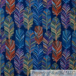 BonEful FABRIC FQ Cotton Quilt Navy Blue Rainbow Bird Feather American Indian US - Picture 1 of 14