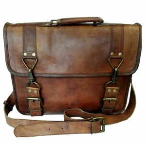 Vintage Genuine Leather Messenger Laptop Office Shoulder Sling Satchel Bag Men's - Picture 1 of 9