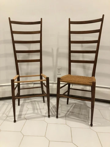 Pair of Gio Ponti Ladder Back Chairs Italy Rope Seat Cover