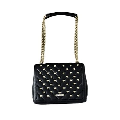 Bolso de Hombro Love Moschino Corazón Tachuelas Cuero Vegano Acolchado Negro Dorado NUEVO Foto 1 de 4