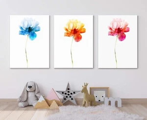 3 Pezzi Fiori Tela Wall Art Acquerello Pittura Stampa Minimalista 12" X 16" - Foto 1 di 7