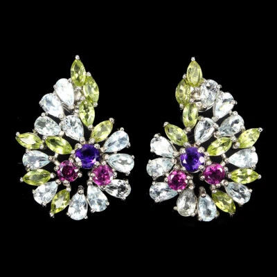 925 Orecchini Argento Sterling Pera Acquamarina Peridoto Ametista Gemma Gioielli - Immagine 1 di 4