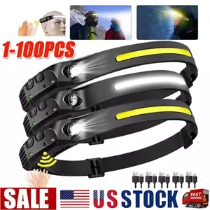 Lampada frontale COB LED ricaricabile USB torcia faro lavoro barra luminosa fascia lampada - Foto 1 di 18
