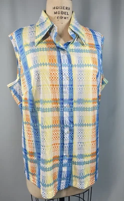Camisa Vintage TALLA XL MUJER Sin Mangas Botón Cuadros Años 70 Cuello Punta SEARS Foto 1 de 4