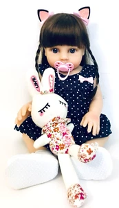 Reborn Realistic 19" Girl Baby Doll With Outfit Shoes Pacifier & Plush Bunny - Picture 1 of 9