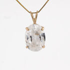 Vintage Oval Solitaire Cubic Zirconia Pendant 14k Yellow Gold Prong Set 0.75"