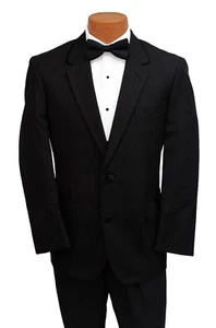 40XL Mens Black w/ Brown Pinstripe Tuxedo Jacket & Pants Unique Party Tux Set - Picture 1 of 8