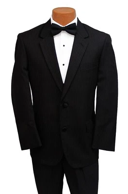 40XL Mens Black w/ Brown Pinstripe Tuxedo Jacket & Pants Unique Party Tux Set - Image 1 of 4