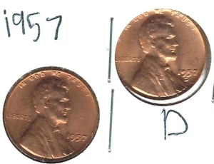 1957-D+P Brilliant Uncirculated Business Strike Copper One Cent Coins! - Picture 1 of 2