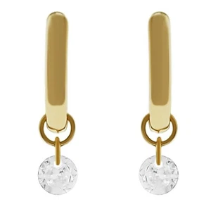 Boucles d'oreilles Créoles 12mm Plaqué Or 18 carats et Oxyde Zirconium - Femme - Picture 1 of 5
