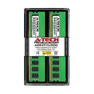 A-Tech Server 64GB Kit (2 x 32GB) 2Rx8 PC4-25600 DDR4 3200MHz ECC Unbuffered ... - Image 1 of 4