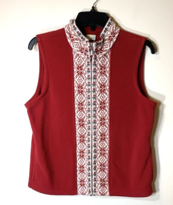Chaleco polar LLBean para mujer rojo mediano nórdico isla justa esquí tejido vacaciones Foto 1 de 4