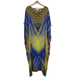 Camilla OS Blue Yellow Meltemi Breeze Silk Embellished Maxi Kaftan Dress - Picture 1 of 13