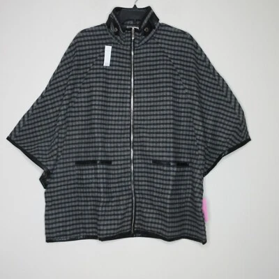 Chaqueta con Capa Riley & Rae Para Mujer Negra Gris Imitación Cuero Borde A Cuadros L/XL B66 Foto 1 de 4