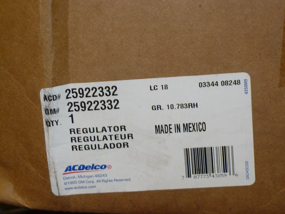 1 pc. AC Delco/GM OEM Front Door Window Reg., ACD# 25922332, GM# 25922332, New - Image 1 of 1