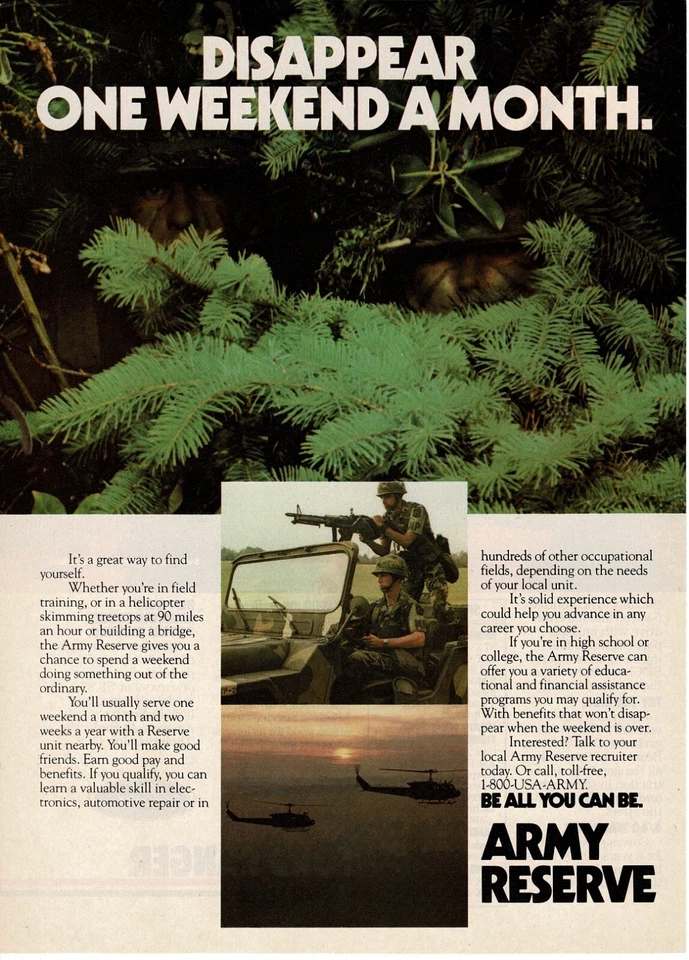 1988 reserva del ejército de Estados Unidos soldados camuflados reclutamiento alistamiento anuncio impreso de colección Foto 1 de 1
