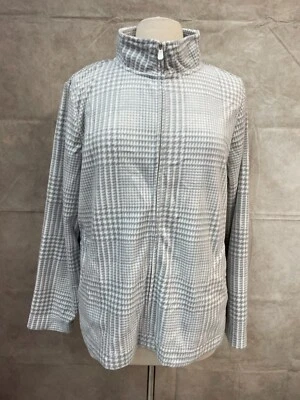 Chaqueta Croft & Barrow para mujer gris a cuadros polar cuello falso cremallera completa talla 2XL Foto 1 de 4
