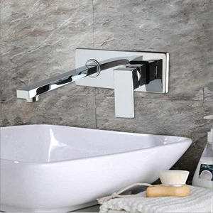 Grifo mezclador de latón cromado para fregadero de baño de mango único montaje en pared - Imagen 1 de 8