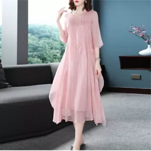 Donna Floreale Ricamo Chiffon Cheongsam Abito Qipao Mezza Manica Fairy Elegante - Foto 1 di 10