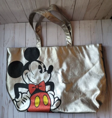 "Bolso de Mano Grande Disney Mickey Mouse Plata Brillo 20""X13""" Foto 1 de 4