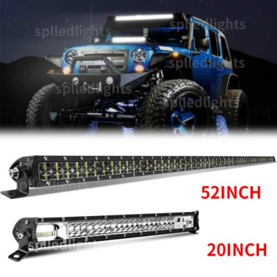 52''+20'' LED Light Bar Flood Spot Combo Fit for Jeep Wrangler JK TJ CJ Offroad - Image 1 of 4